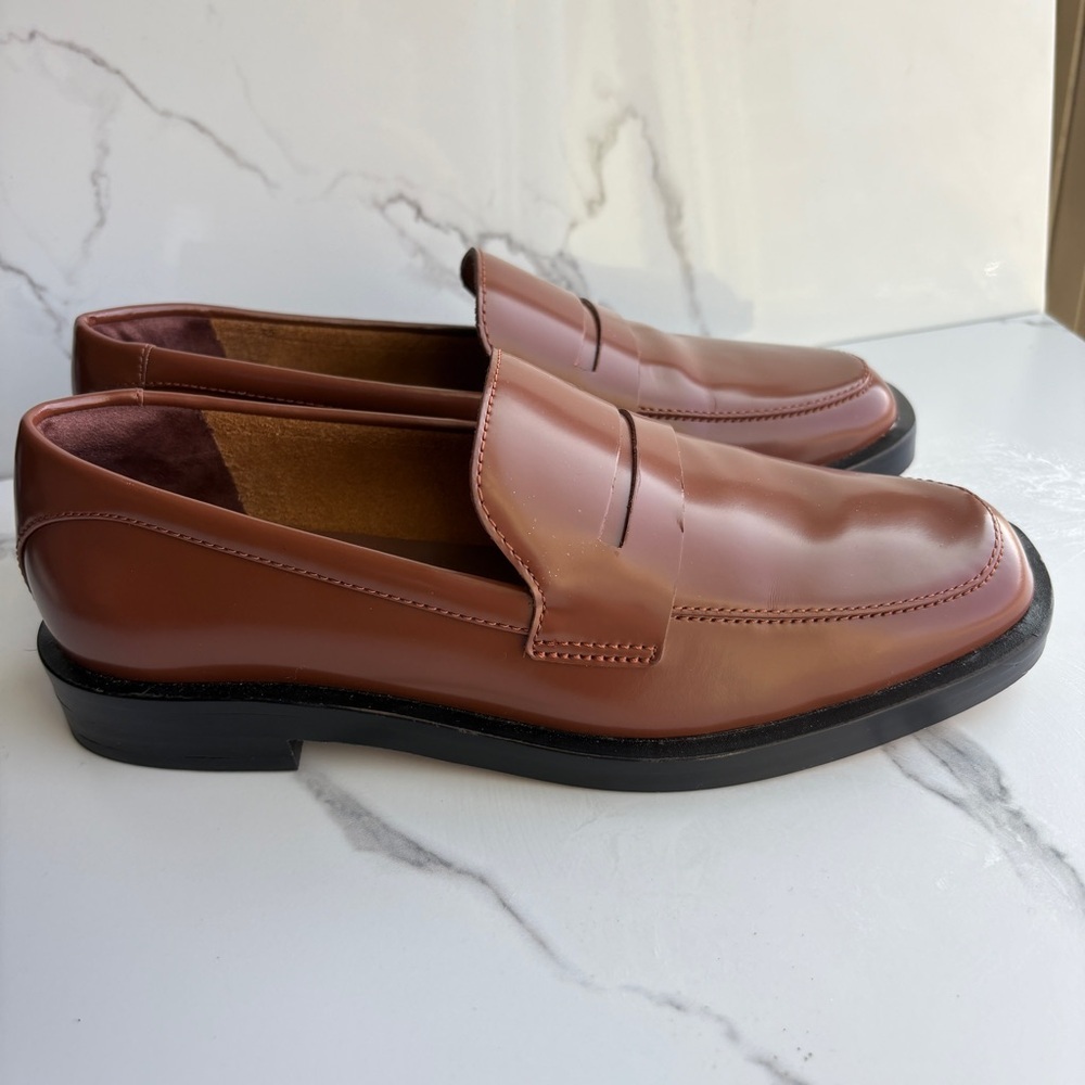 Everlane sz 5.5 The Penny Loafer Rum Brown Leather slip-on Classic square toe - Picture 2 of 12